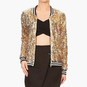 Anna-Kaci Gold Sequin Bomber Jacket - Size Large